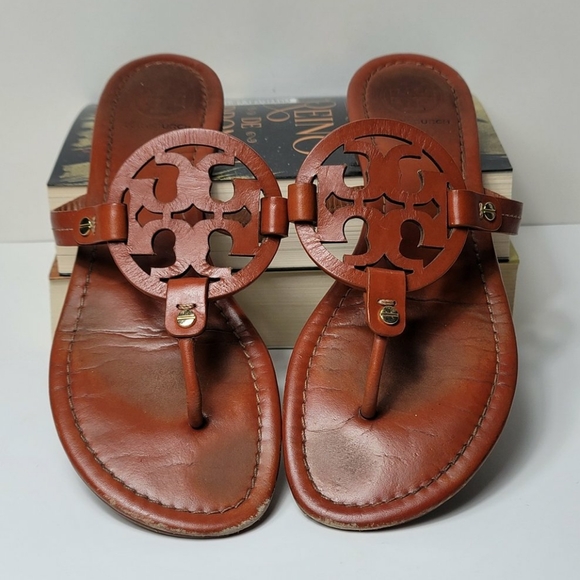 Tory Burch Shoes - TORY BURCH MILLER SANDAL FLIP FLOPS BROWN LEATHER SIZE 9